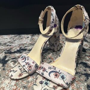 Nine West Pink Floral Ankle Strap Heels
